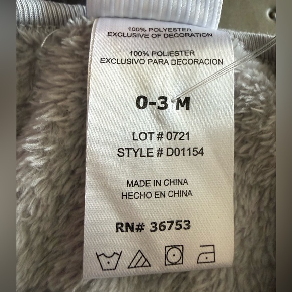 🍁Little Joy Baby Elephant Plush Footed Sleeper 0–3 Mth NWT Gray Cozy 1 Pc Pajama - Picture 5 of 5